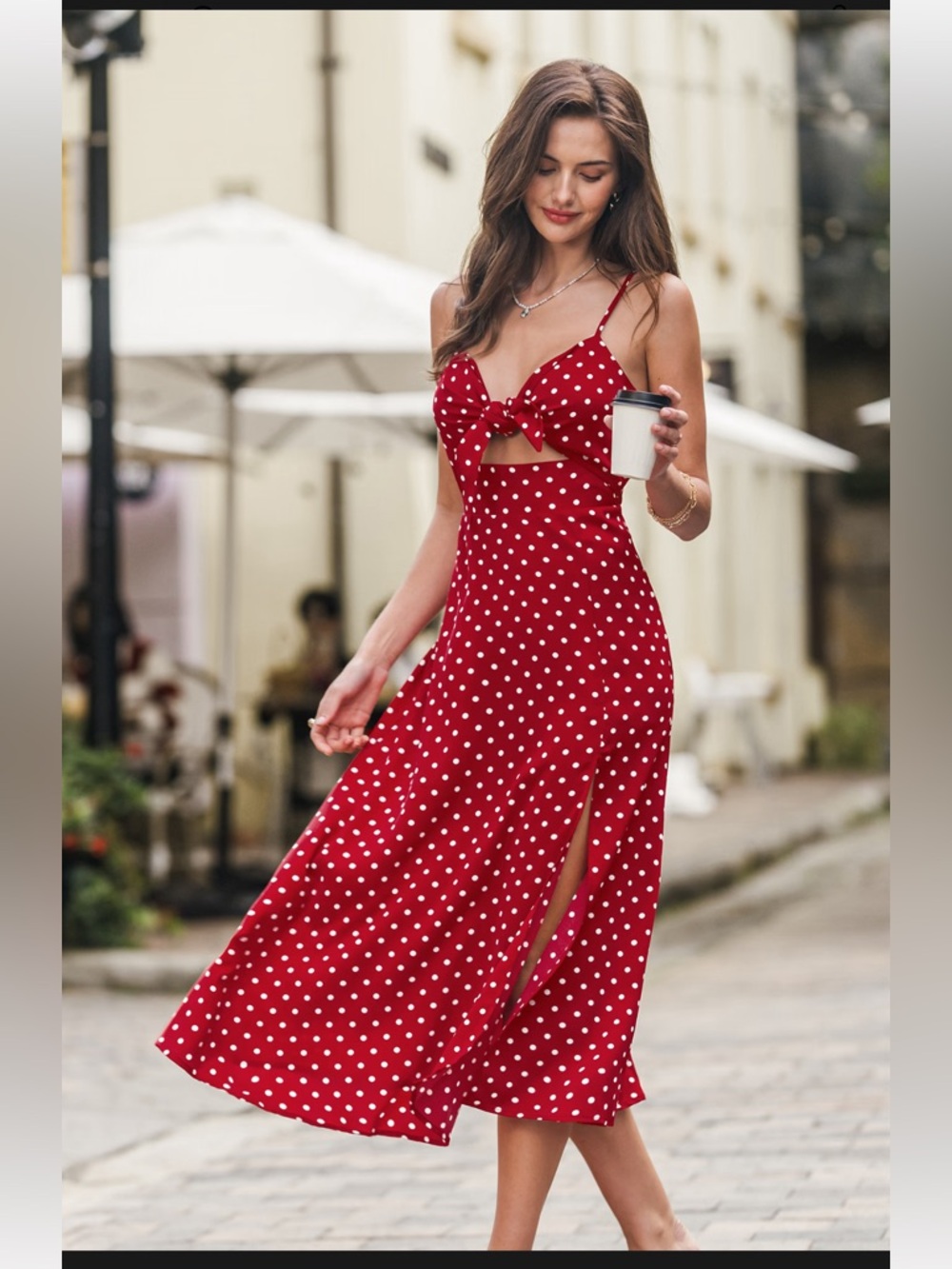 ‼️SOLD‼️NWT Red Polka Dot Tie-Front Midi Dress - Picture 4 of 4